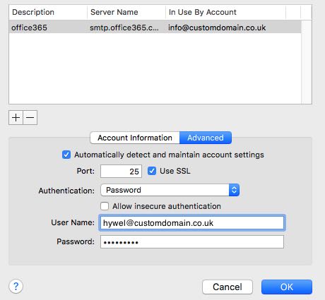 step 10 set port to 25 username and password of primary user